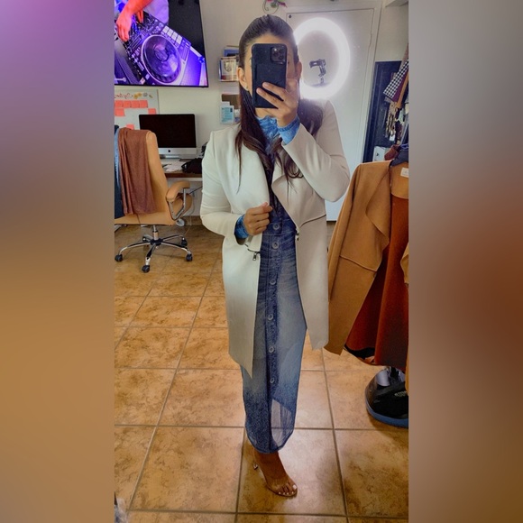 Stylish Off White Faux Suede Coat - Picture 2 of 7